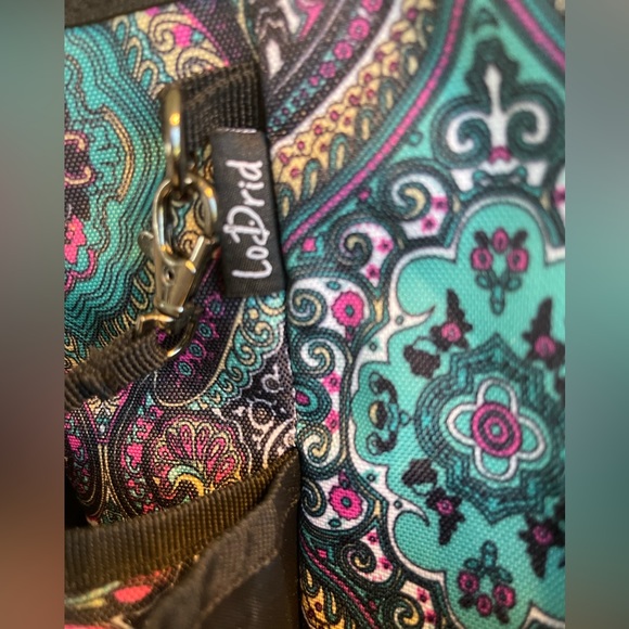 LoDrid multi pocket & compartment tote/organizer bag, teal & pink paisley print - Picture 3 of 5